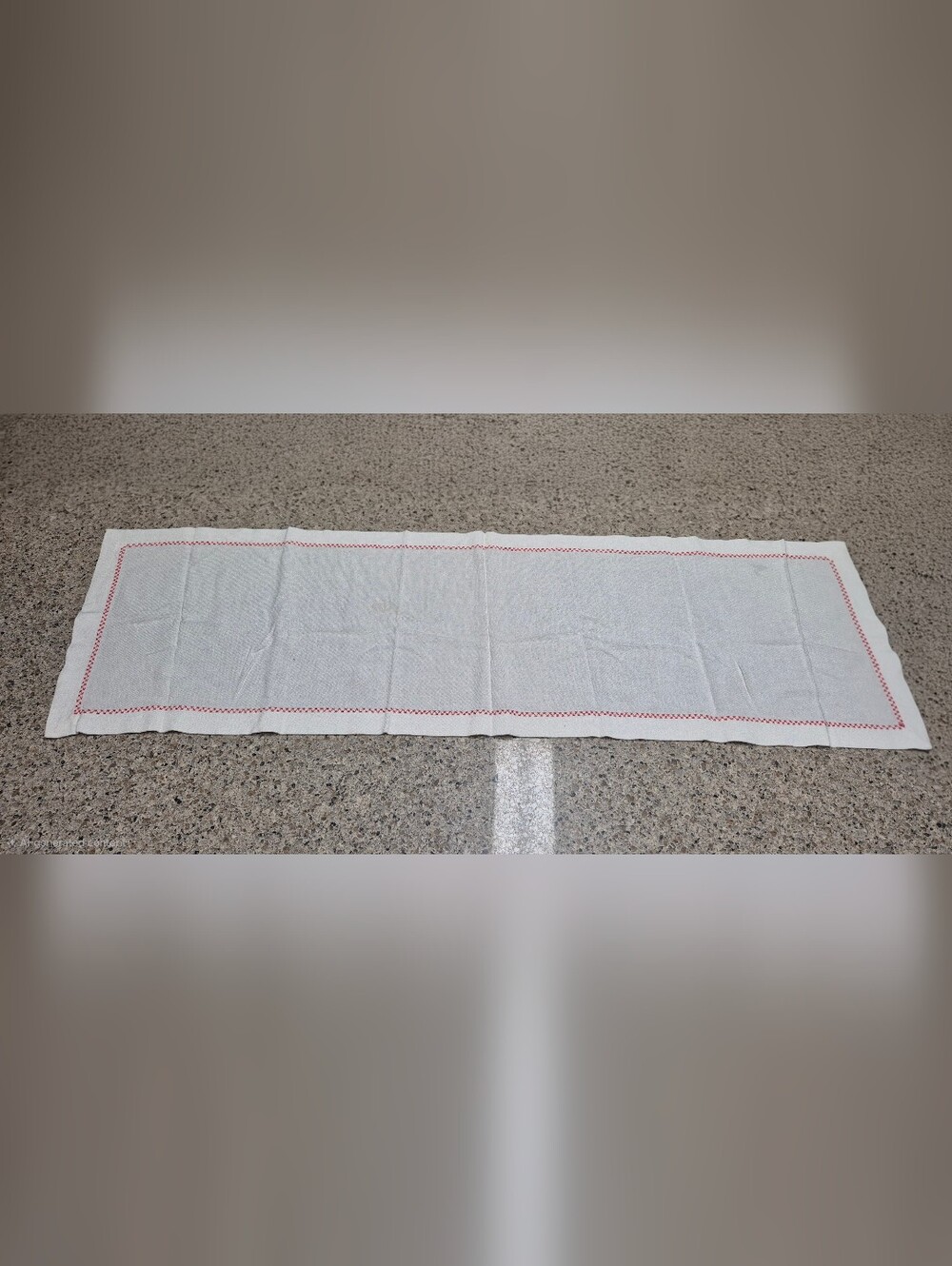 Vintage White Table Runner Red Cross Stitch Embroidered Border Boho 37x11.25